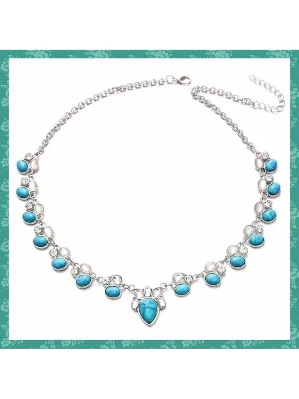 Faux Turquoise and Silver Tone Choker Necklace (#1120) - Picture 1 of 5